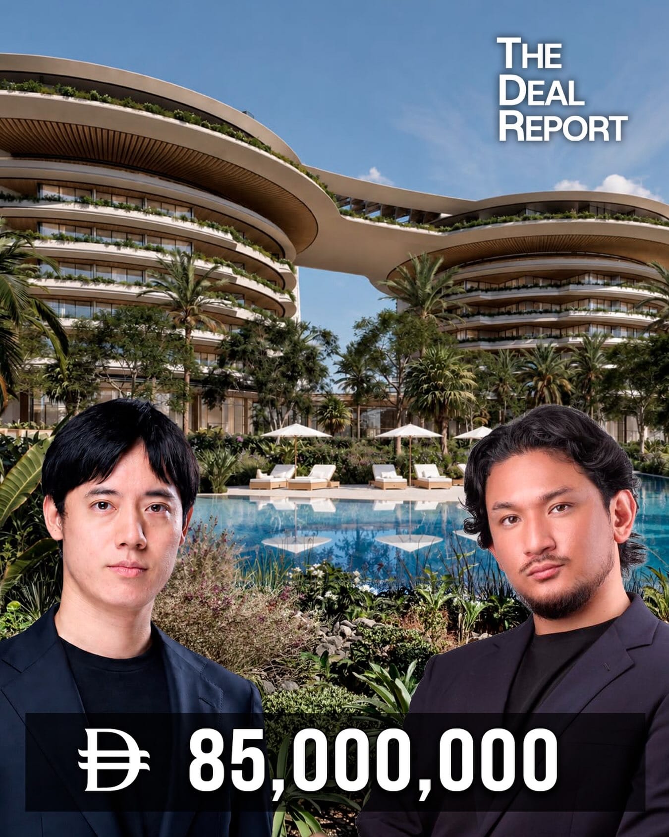 THE DEAL REPORT に掲載された YAMATO CAPITAL のエージェント。背景は EDITION Dubai Beach Residences。取引総額 AED 85,000,000。