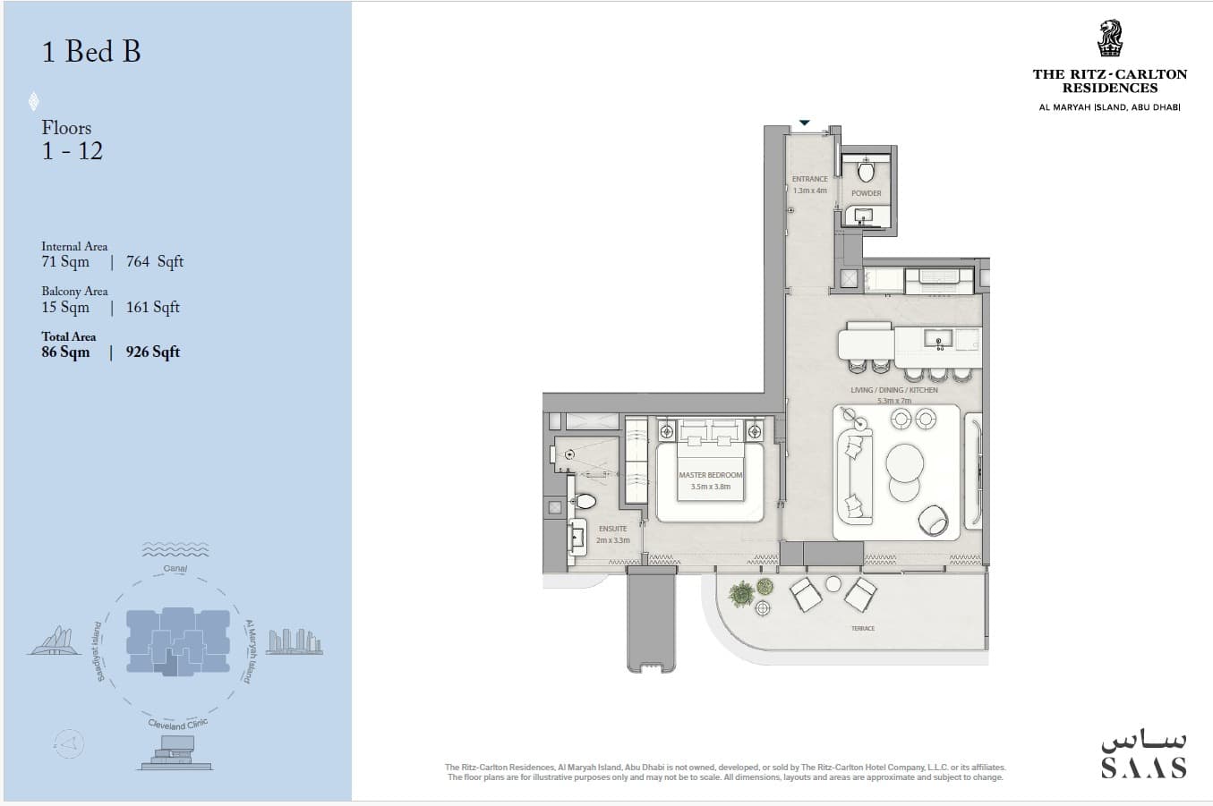 1 BR Type B floor plan