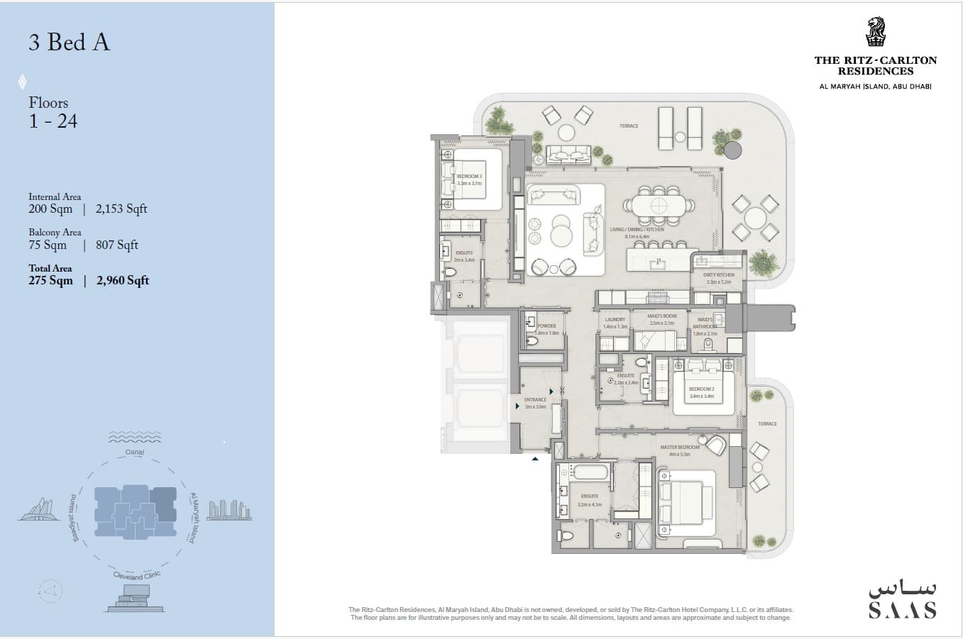 3 BR Type A floor plan